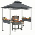 Grillpavillon 2,4 x 1,4 m, Windfest Grillüberdachung mit Doppeldach Lüftungsöffnung Seitenregalen