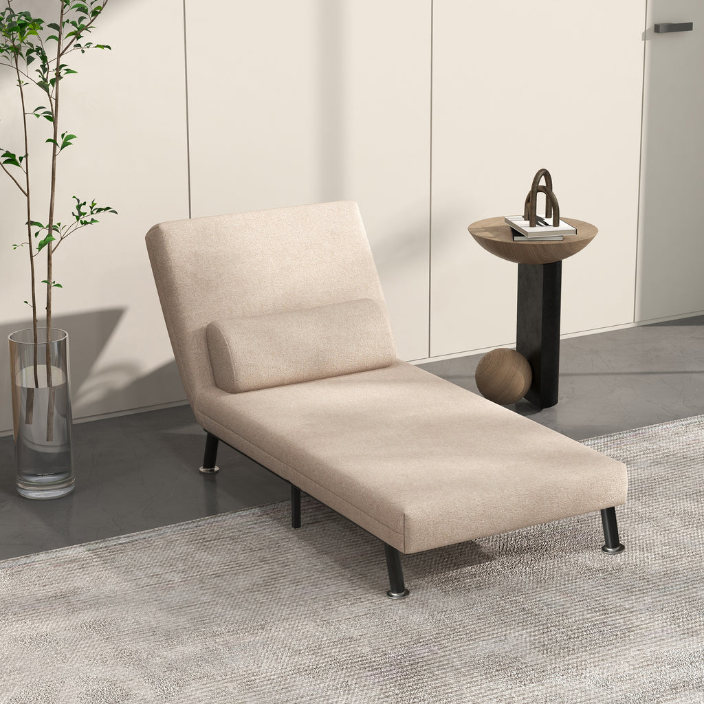 Klappsessel mit Bettfunktion, klappbarer Relaxsessel in Leinenoptik, Verstellbare R¨¹ckenlehne, 75 x 70 x 75 cm, Beige
