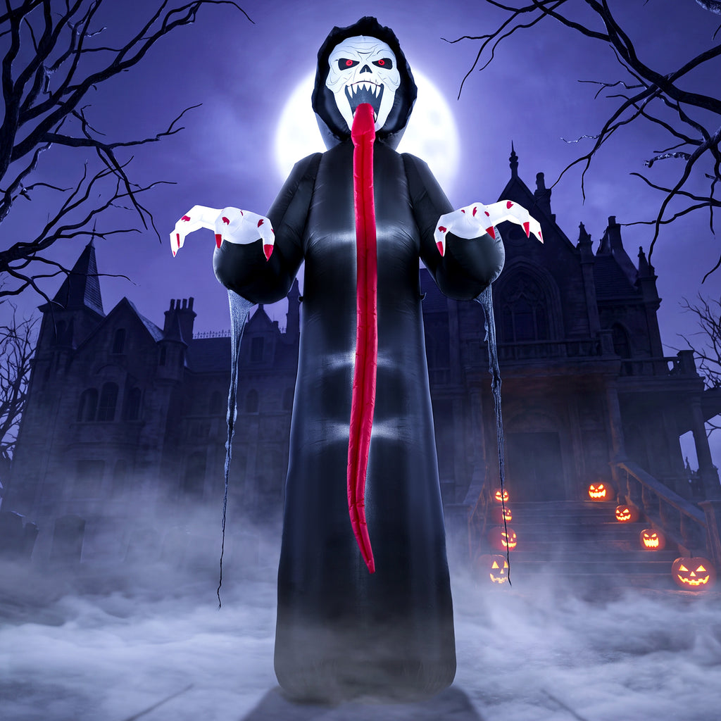 Aufblasbares Halloween-Skelett, 310 cm, mit integrierten LED-Lichtern, gruselige Deko für Innen- und Außenbereich