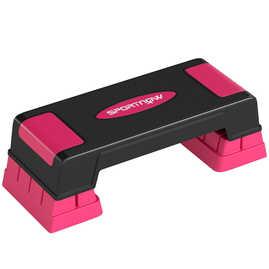 Steppbrett höhenverstellbar Fitness Aerobic Stepper mit 3 Stufen (12/17,5/22,5 cm), Anti-Rutsch-Matte Schwarz+Rosa