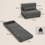 Bodenstuhl mit Rückenstütze, Cord Boneless Cloud Faltbares Schlafsofa mit dickem Polster, Dunkelgrau