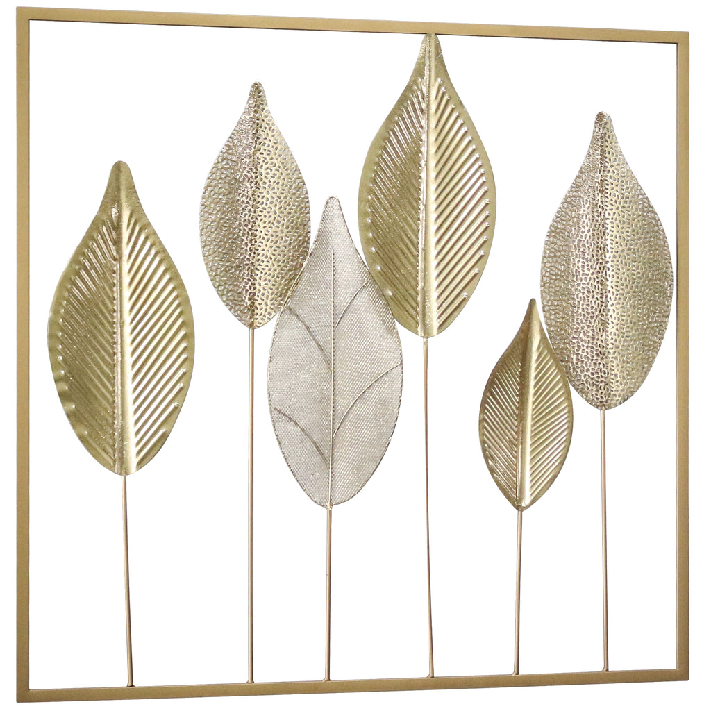 Metallrahmen mit Blattdesign, Wandschmuck, moderner Stil, Goldfarben