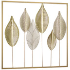 Metallrahmen mit Blattdesign, Wandschmuck, moderner Stil, Goldfarben