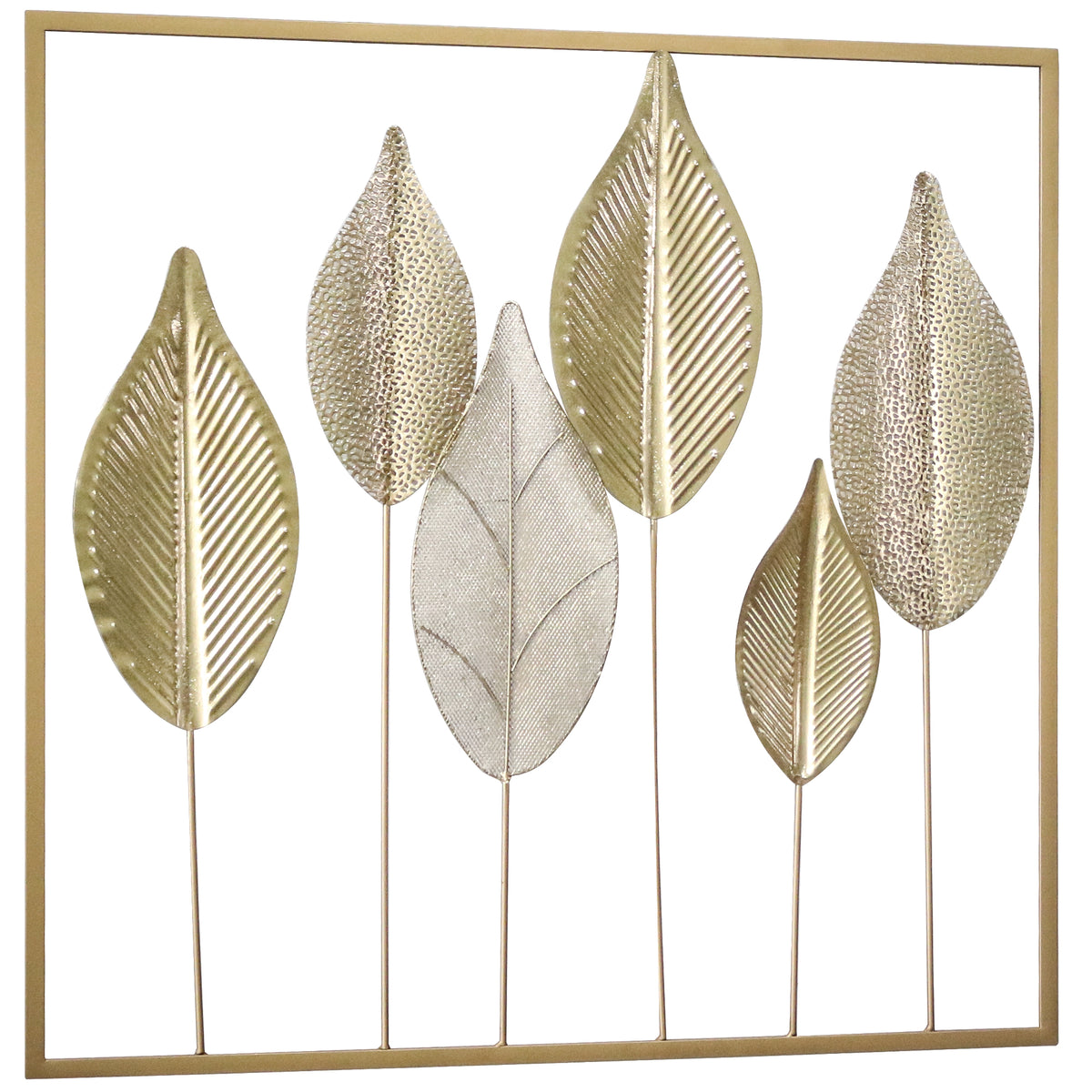 Metallrahmen mit Blattdesign, Wandschmuck, moderner Stil, Goldfarben