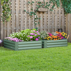 Set of 2 291L Raised Garden Bed, Elevated Galvanised Planter Box for Flowers, Herbs, 100x100x30cm, Green