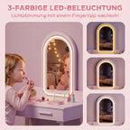 Kinder Schminktisch Set 2 in 1 mit LED-Spiegel für Mädchen Rosa