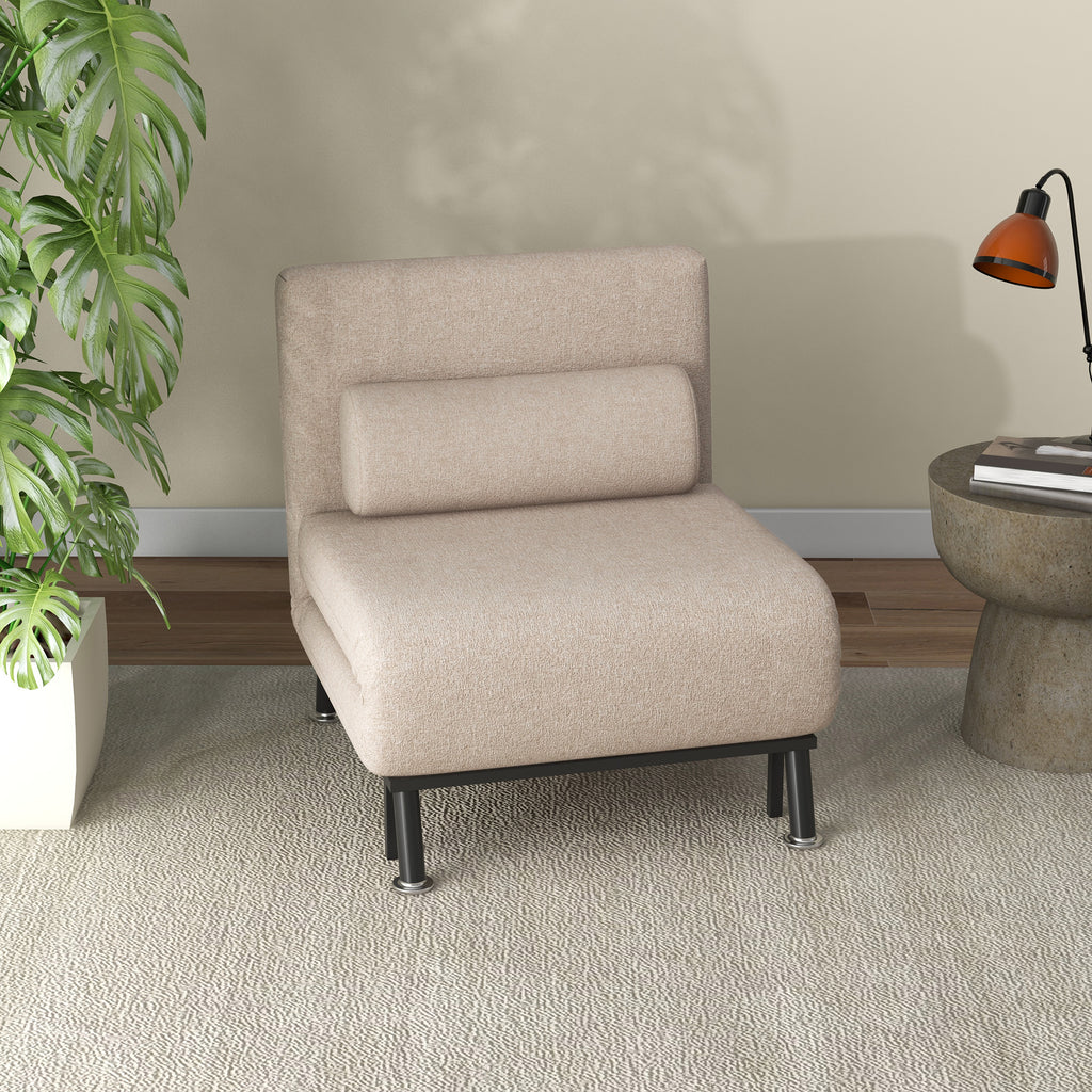 Klappsessel mit Bettfunktion, klappbarer Relaxsessel in Leinenoptik, Verstellbare R¨¹ckenlehne, 75 x 70 x 75 cm, Beige