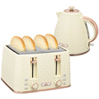2-in-1 Küchenset, Toaster und Wasserkocher, mehrere Optionen, 1,7 L, 4 Toastscheiben gleichzeitig, Kunststoff, Beige