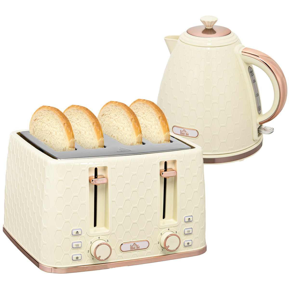 2-in-1 Küchenset, Toaster und Wasserkocher, mehrere Optionen, 1,7 L, 4 Toastscheiben gleichzeitig, Kunststoff, Beige