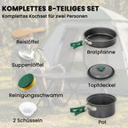 Camping Kochgeschirr Set Anti-Verbrühungsgriffen 8-teilig Grau