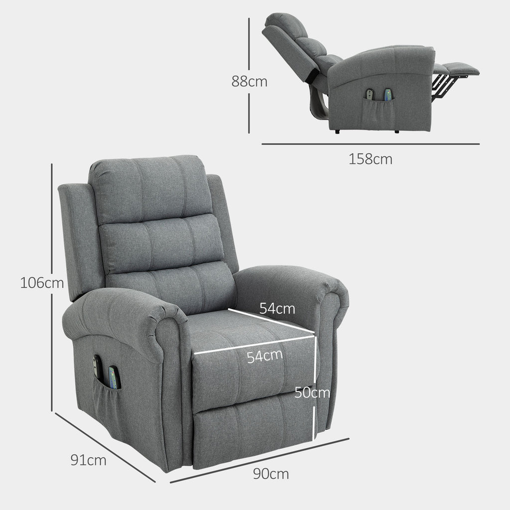 Relaxsessel mit Aufstehhilfe, 8 Massagepunkte, beheizbare R¨¹ckenlehne, Leinenoptik, Hellgrau