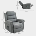 Relaxsessel mit Aufstehhilfe, 8 Massagepunkte, beheizbare R¨¹ckenlehne, Leinenoptik, Hellgrau