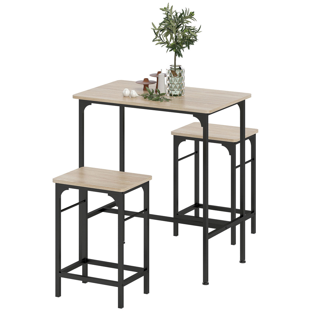 Bartisch Set Bartisch mit Barhocker-Set Esstisch mit 2 Stühlen mit Rutschfestem Fußpolster Naturholz