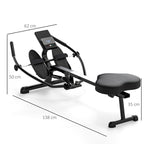 Hydraulisches Rudergerät für Zuhause mit 12 Widerstandsstufen, mit LCD-Bildschirm und rutschfesten Pedalen Max. 130 kg