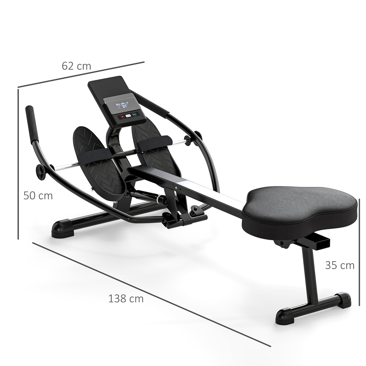 Hydraulisches Rudergerät für Zuhause mit 12 Widerstandsstufen, mit LCD-Bildschirm und rutschfesten Pedalen Max. 130 kg