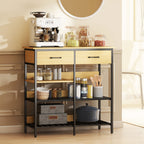 Sideboard, Kommode mit 2 Schubladen, 3 offenen Regalen Küchenschrankfür Küche, Wohnzimmer 90 x 40 x 91 cm, Naturholz