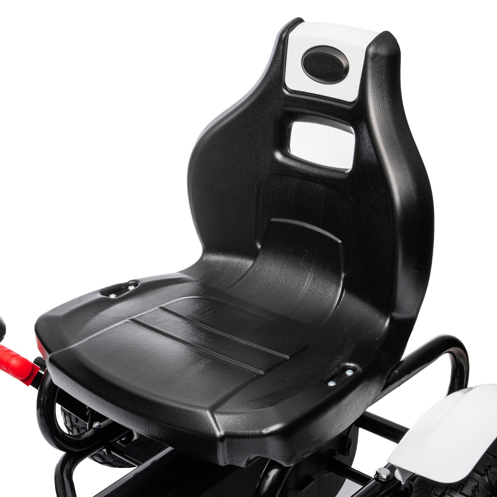 Gokart Tretauto mit Handbremse, verstellbarem Sitz, Vor- und Rückwärtsgang, bis 50kg für Kinder 5-12 Jahren Weiß