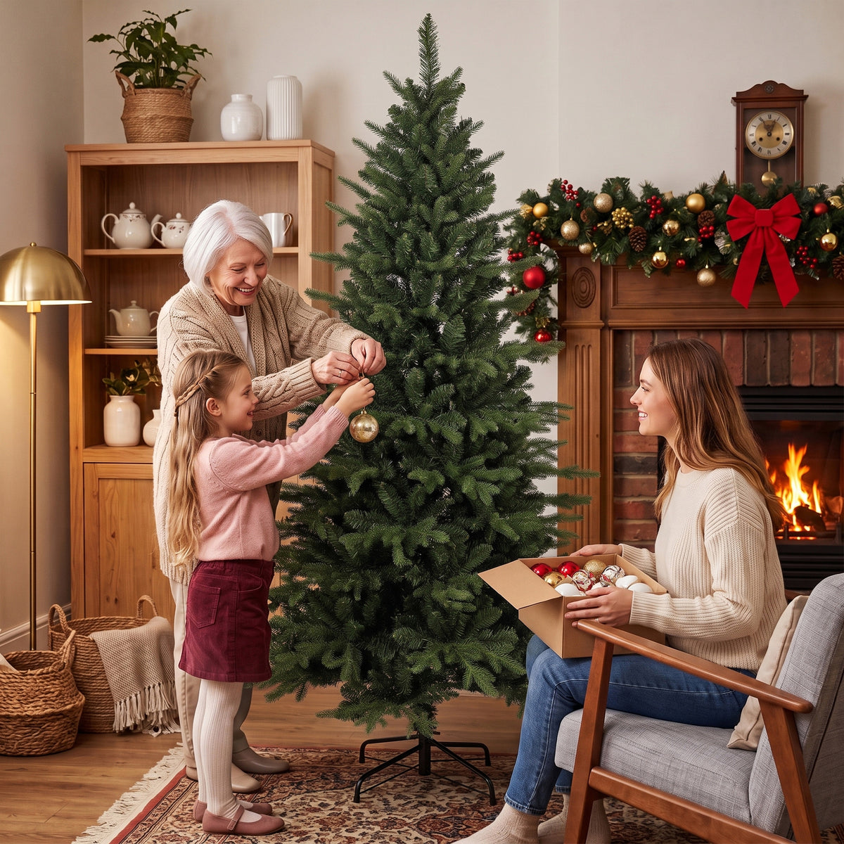 Künstlicher Weihnachtsbaum klappbarer Holzständer Spritzguss Tannenbaum 1438 Spitzen 180 cm Grün