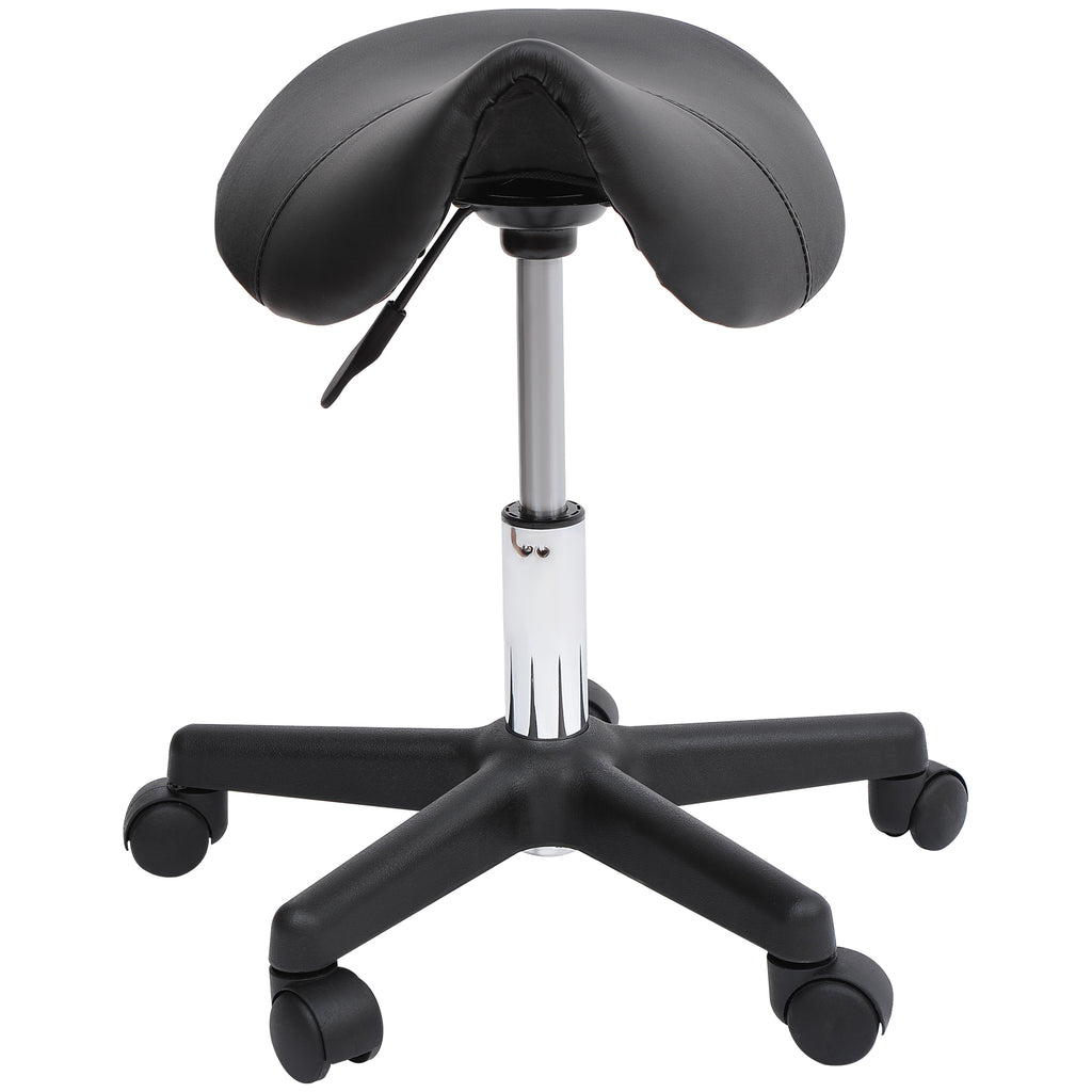 Saddle Stool, PU Leather Adjustable Rolling Salon Chair with Steel Frame for Massage, Spa, Beauty and Tattoo, Black