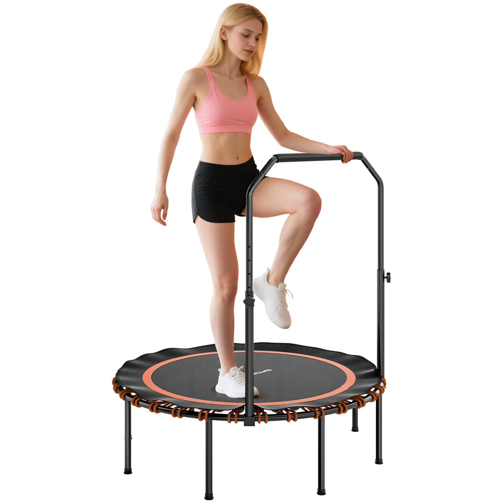 Fitness-Trampolin mit verstellbarem Handlauf, Sport-Trampolin f¨¹r drinnen und drau?en, Stahl, Kunststoff, Orange