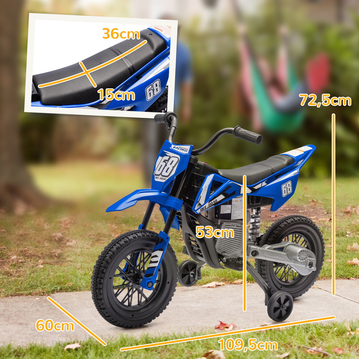 Elektro-Motorrad f¨¹r Kinder, 12V Kindermotorrad mit Musik, Kinderfahrzeug mit Trainingsr?dern, 3-6 Jahre, Blau