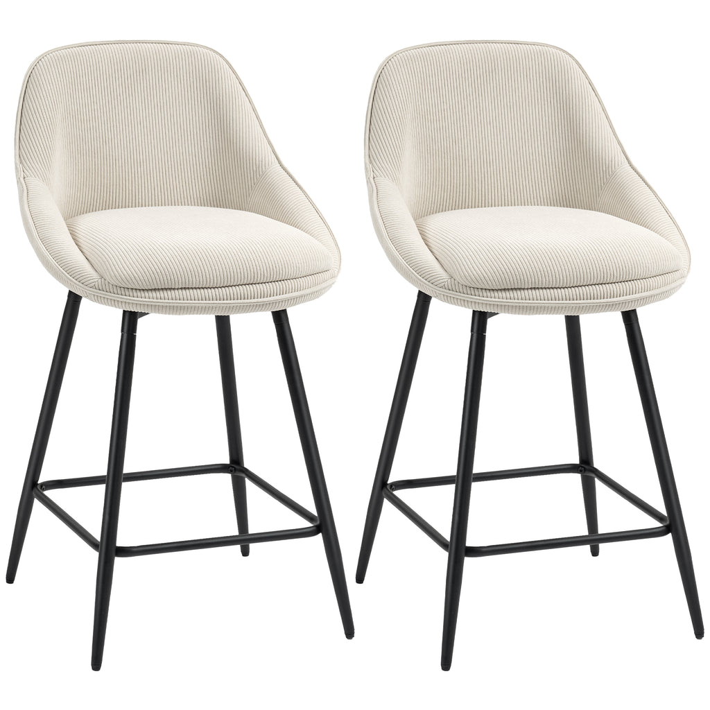 2er-Set Barstühle mit Cordbezug und Stahlbeinen, Polsterstühle für Kücheninsel, Esszimmer, Creme