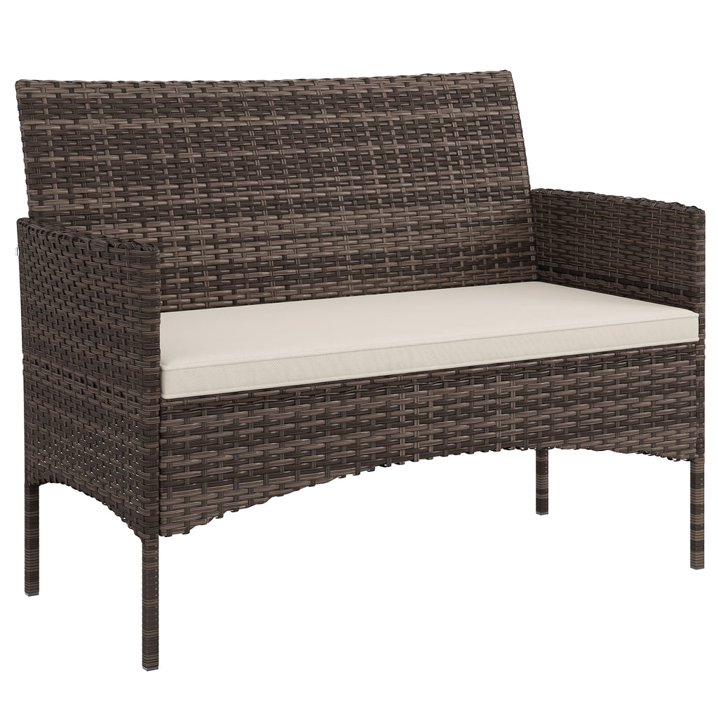 2-Sitzer Rattan Gartensofa PE-Rattan Outdoor-Terrassen-Sofa mit Polster, Anti-Rutsch-Matten, Stahlrahmen, Khaki