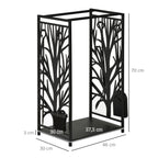Kaminholzregal für innen Stahl 46 x 30 x 70cm Brennholzregal mit 4 Kaminwerkzeug Haken Kaminbesteck Set Kaminholzständer für Kamin Ofen Feuerholzregal Kaminholzhalter für Feuerholz, Schwarz