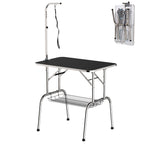 Trimmtisch für Hunde Hundepflegetisch klappbar, Haustierpflegetisch mit höhenverstellbarem Galgen, Schlingen, Netzkorb, Schertisch bis 150 kg, 90 x 60 x 75 cm, Schwarz