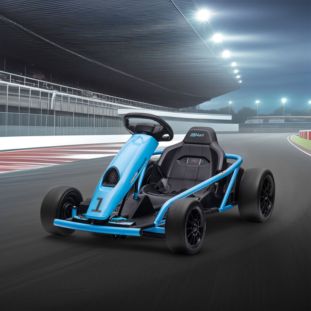 Elektro-Gokart f¨¹r Kinder, Drift-Funktion, Hupe, Musik, Sicherheitsgurt, Soft-Start, Blau/Schwarz