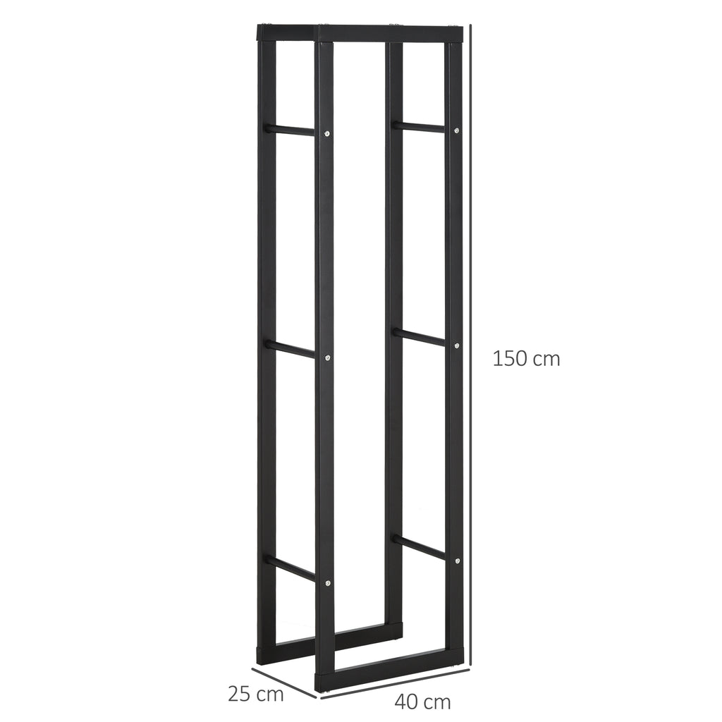 Kaminholzregal Metall 40 x 25 x 150 cm Brennholzregal Stapelhilfe Stahlrahmen bis 100kg Kaminholzunterstand Outdoor Holzregal Feuerholzregal für Garten Terrasse Außen Schwarz