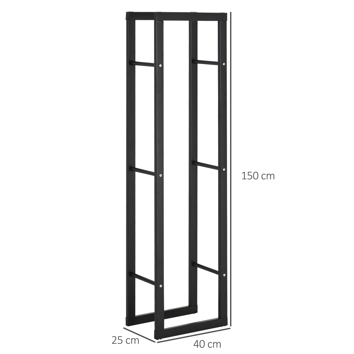 Kaminholzregal Metall 40 x 25 x 150 cm Brennholzregal Stapelhilfe Stahlrahmen bis 100kg Kaminholzunterstand Outdoor Holzregal Feuerholzregal für Garten Terrasse Außen Schwarz