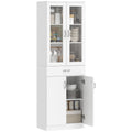K¨¹chenschrank Buffetschrank mit verstellbar Regal Schublade 2 Schrank Hochschrank mit Glast¨¹r 60 x 35 x 180 cm Wei?