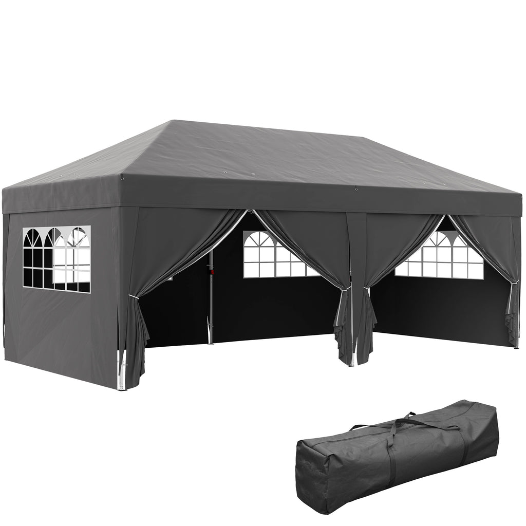 Pavillon ca. 6x3m Stabil Winterfest Pop-up Faltpavillon mit Fenster Reißverschlusstür Seitenteilen UV Schutz