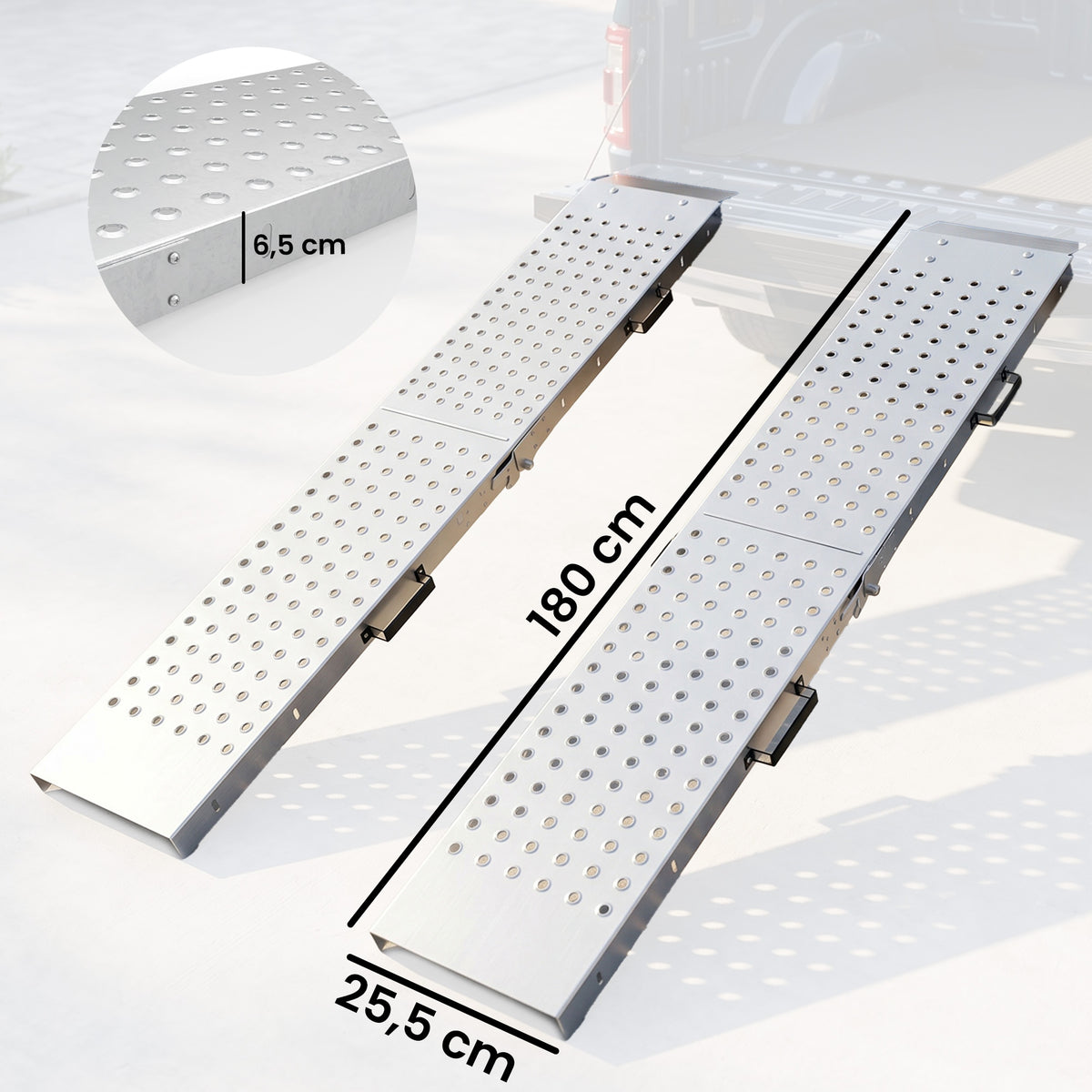 2er-Set Klappbare Auffahrrampe Metall Schwellenrampe mit Griffen bis 400 kg, für Reifen bis 22,5 cm