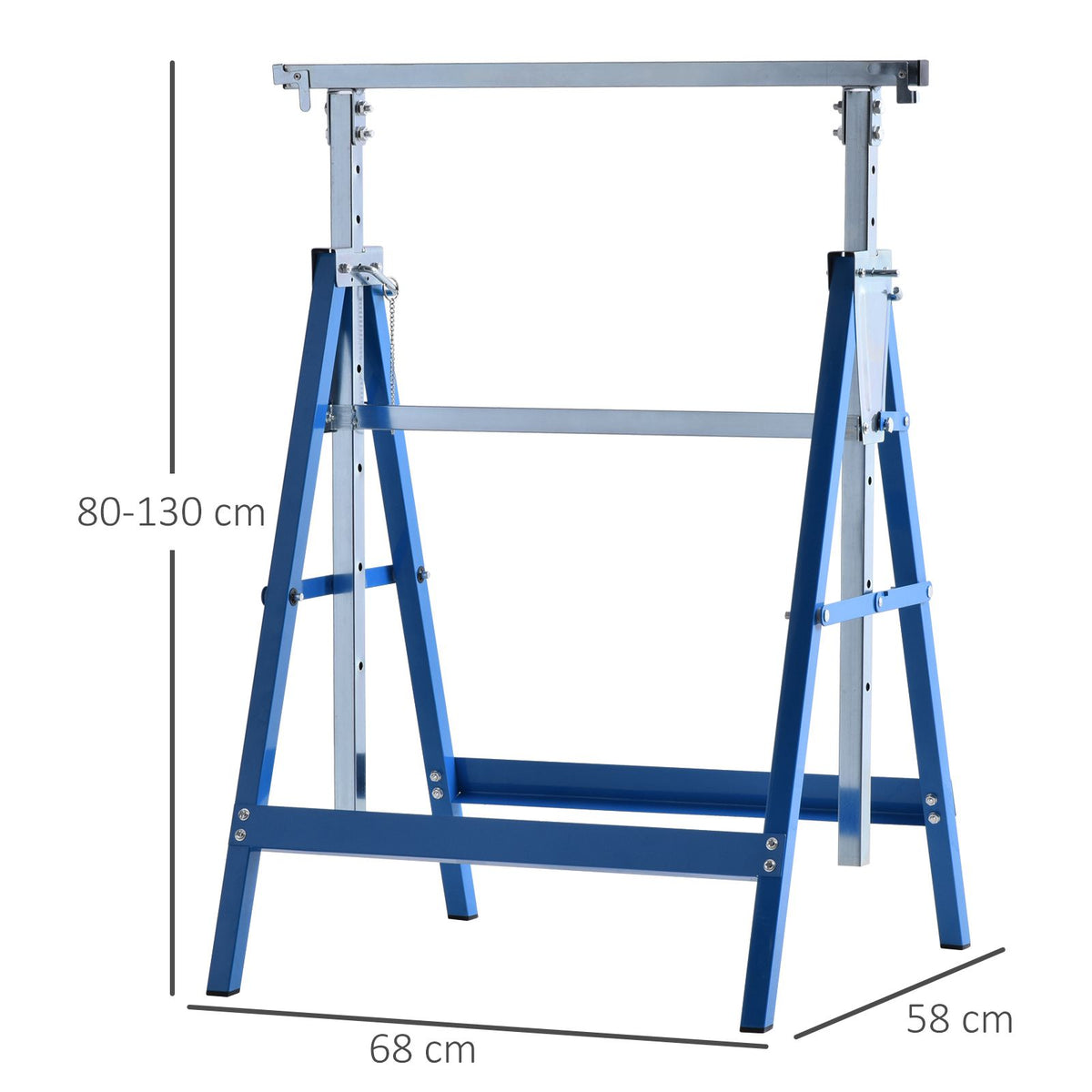2er Set Arbeitsbock Belastbarkeit bis 200 kg klappbar Sägebock höhenverstellbar 80-130 cm Gerüstbock aus Stahl Unterstellbock Klappbock Stützbock Blau