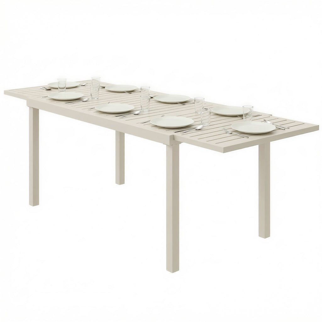 Gartentisch Ausziehbarer 150/225 x 85 cm Aluminium Esstisch für 6-8 Personen, Rechteckig Lamellenoptik