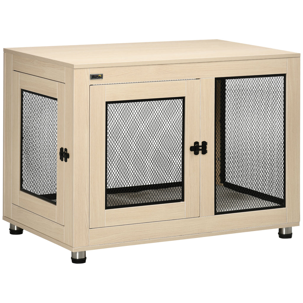 Hundebox Hundekäfig, Modernes Design, verriegelbar, 2 Türen, 94 cm x 60 cm x 71,5 cm, Natur + Schwarz