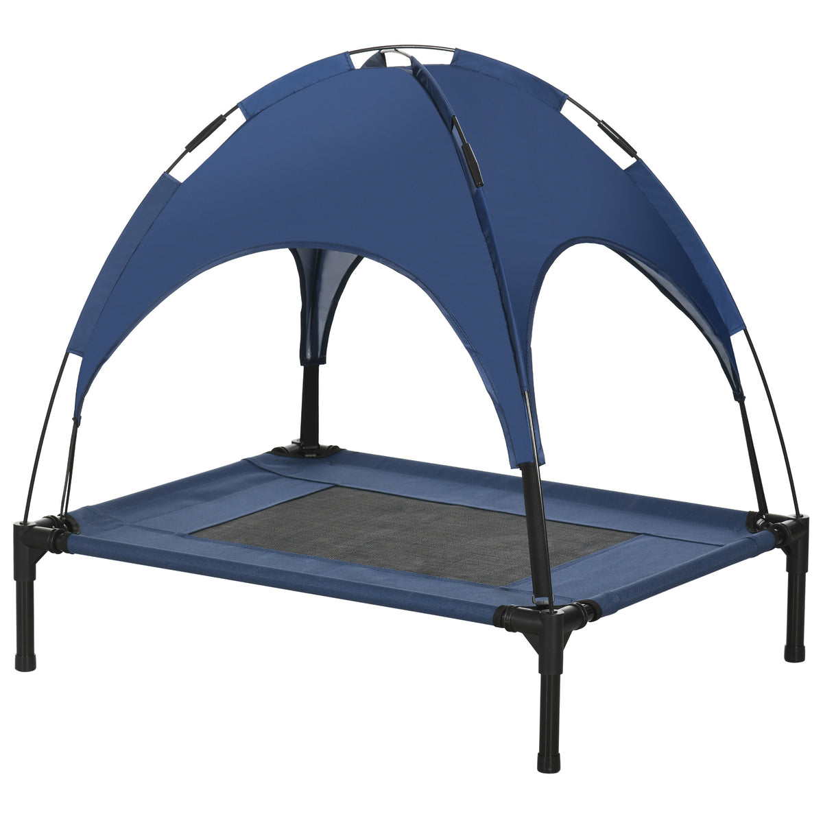 Haustierbett mit Baldachin, Hundebett, klappbar, wetterbeständig, Blau
