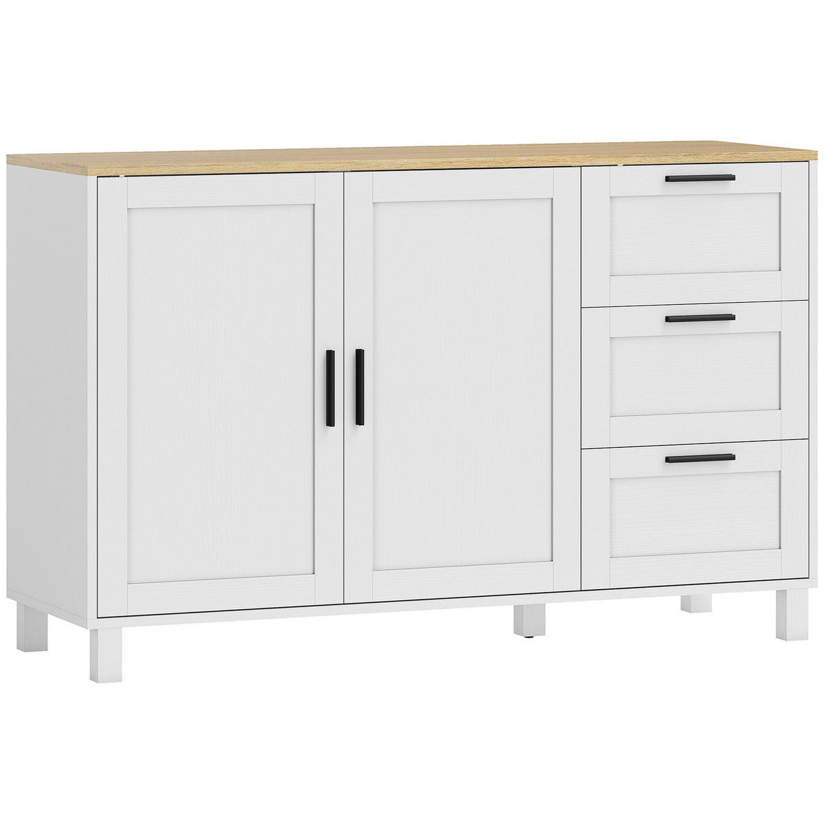 Sideboard Soft-Close-Türen, 3 Schubladen 120 x 38 x 76 cm Weiß