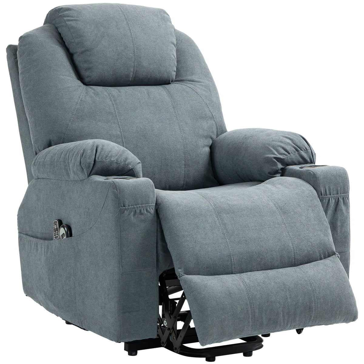Massagesessel  Aufstehhilfe Seniorensessel, 8 Massagepunkte, Seitentaschen, Fernbedienung, 90L x 101B x 107 cm, Grau