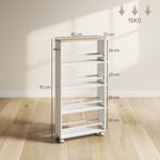 Multifunktionsregal mit Rollen, schmale Bauweise, 4 F?cher, 45x15x91 cm, Natur