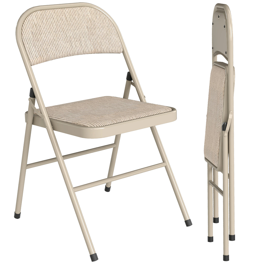 2er-Set Klappstühle, Tragbare Bürostühle, Metallbeine, Faltstuhl für Büro, Empfang, Wartezimmer, Leinenoptik, Beige