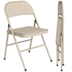 2er-Set Klappstühle, Tragbare Bürostühle, Metallbeine, Faltstuhl für Büro, Empfang, Wartezimmer, Leinenoptik, Beige