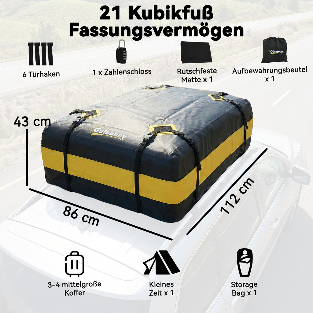 Dachbox Auto 425L Wasserdicht 8 Verstärkte Gurte Türhaken Gelb