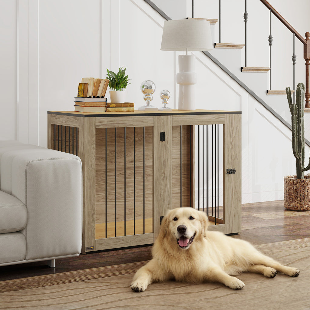 Hundebox, Haustierbox für große Hunde, Hundehütte, Indoor, 106 x 60 x 76 cm, Eiche