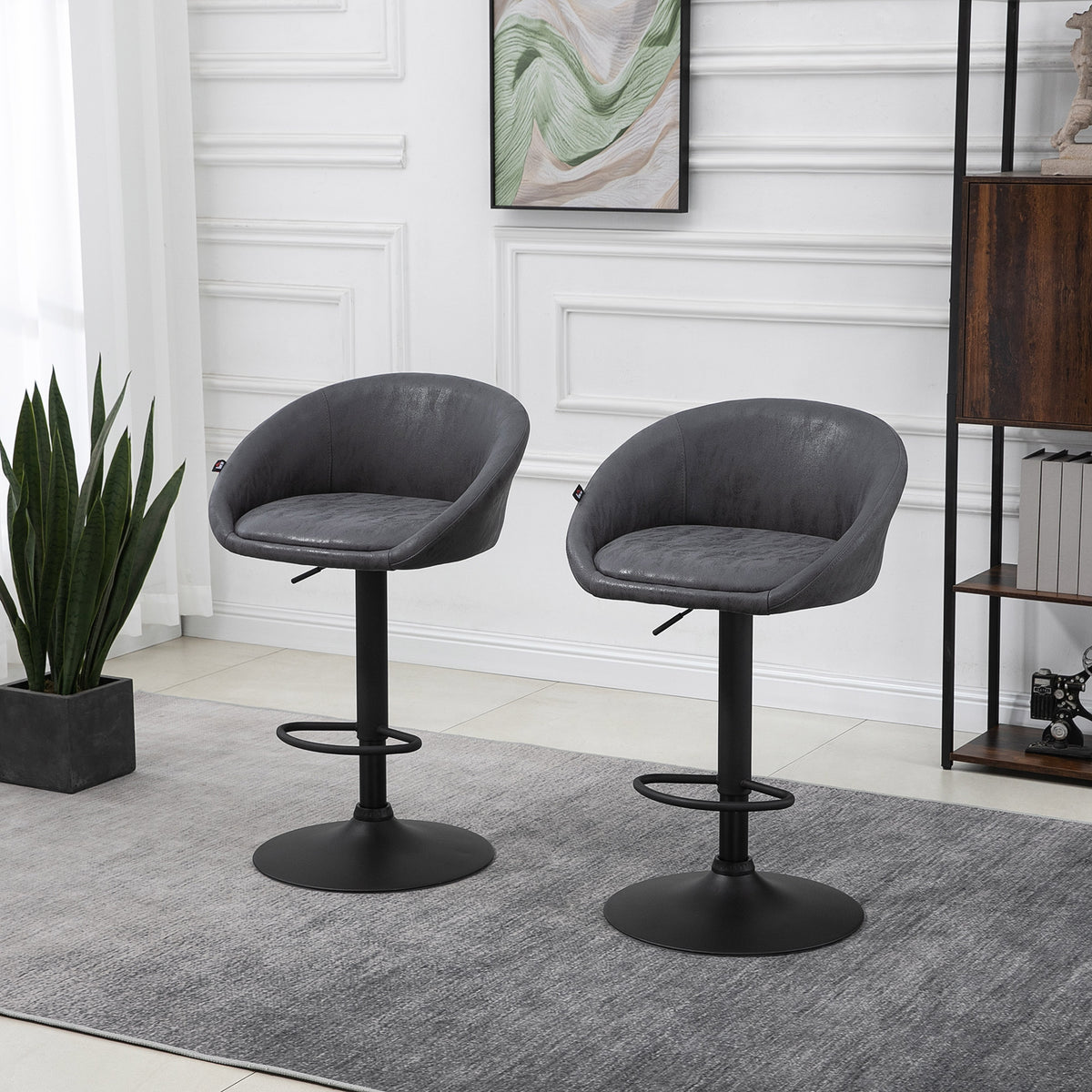 2er-Set Barhocker, höhenverstellbar, 360-Grad-Schwenk-Design, 57 cm x 50 cm x 84-104cm, Grau