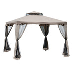  Outdoor Gazebo, 2-tier Roof with Netting, 295L x 295W x 263Hcm-Taupe