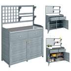 Pflanztisch mit Unterschrank Outdoor Holz Gartenschrank mit verzinkter Arbeitsplatte 2 Schubladen 104x44x140 cm Hellgrau