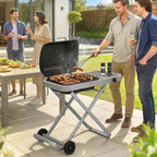 Tragbarer Gasgrill 1-Brenner 2,5kW Grillwagen mit Faltbarem Rollwagen Grillrost Seitentisch Deckel Thermometer